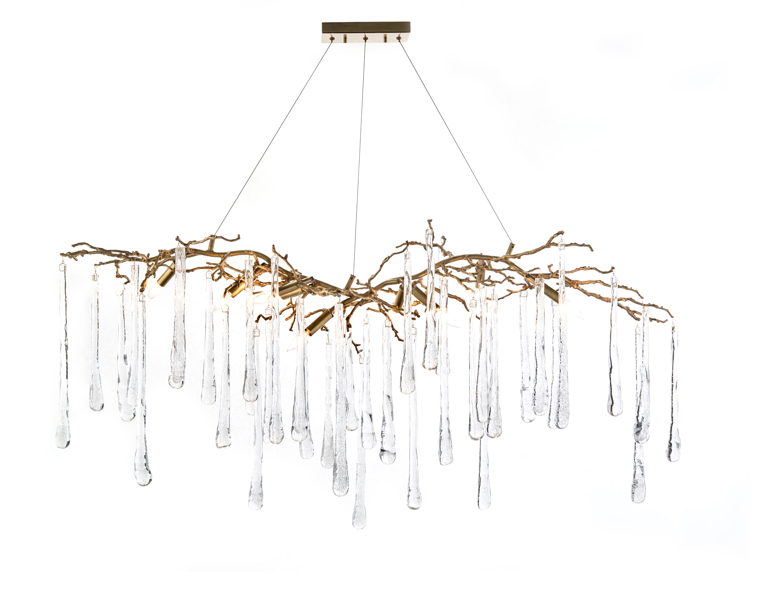 Brass And Glass Teardrop Nine-Light Chandelier