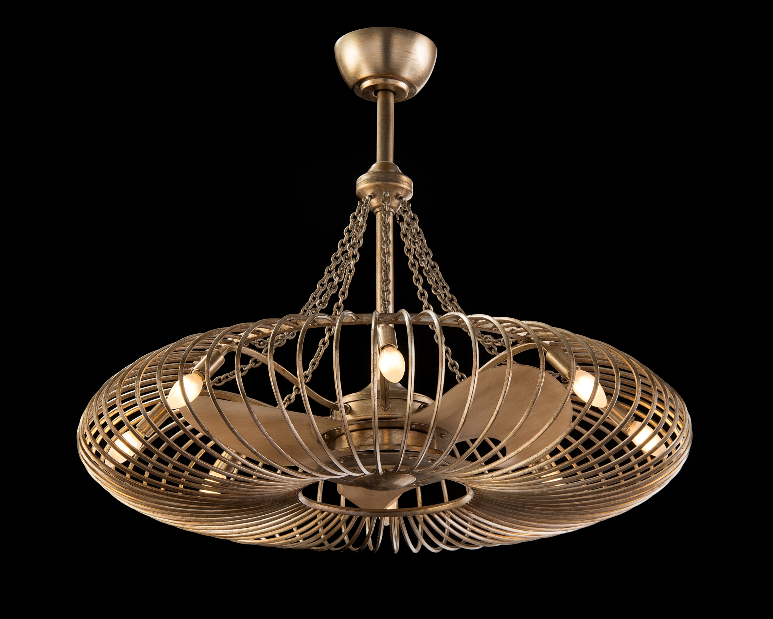 Ribbons Of Gold Eight-Light Pendant With Fan