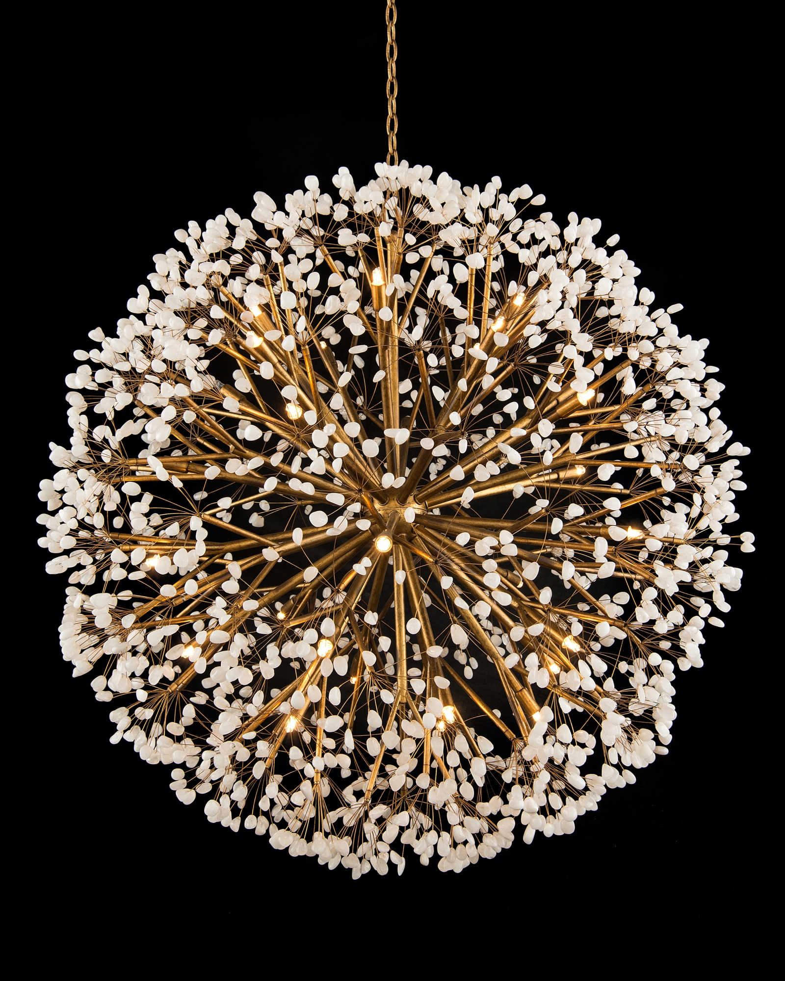 Spherical Thirty-Light Stone/ Quartz Chandelier