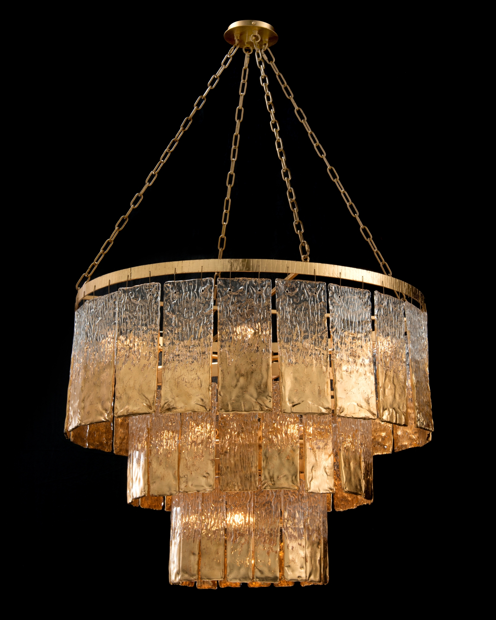 Twilight Sixteen-Light Slumped Glass Chandelier, Gold