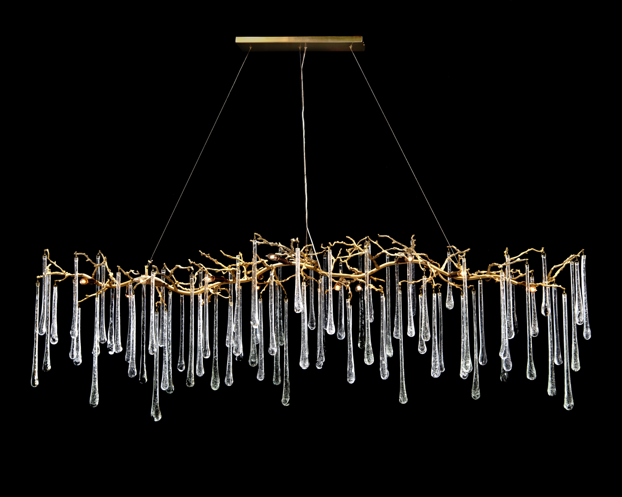 Glass Teardrop Fourteen-Light Horizontal Chandelier