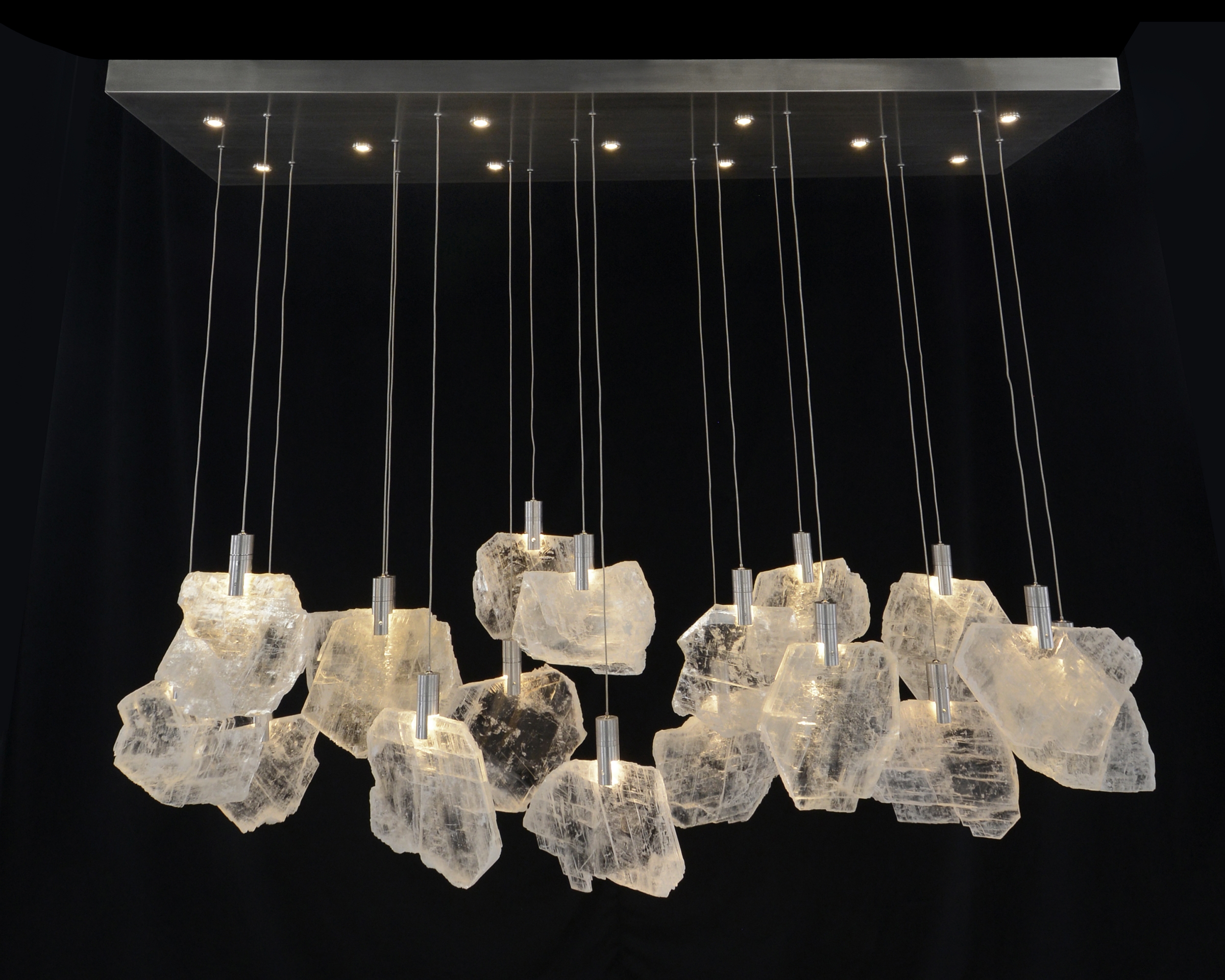 Moonlight Sonata:  Selenite Pane Twenty-Nine-Light Horizontal Chandelier