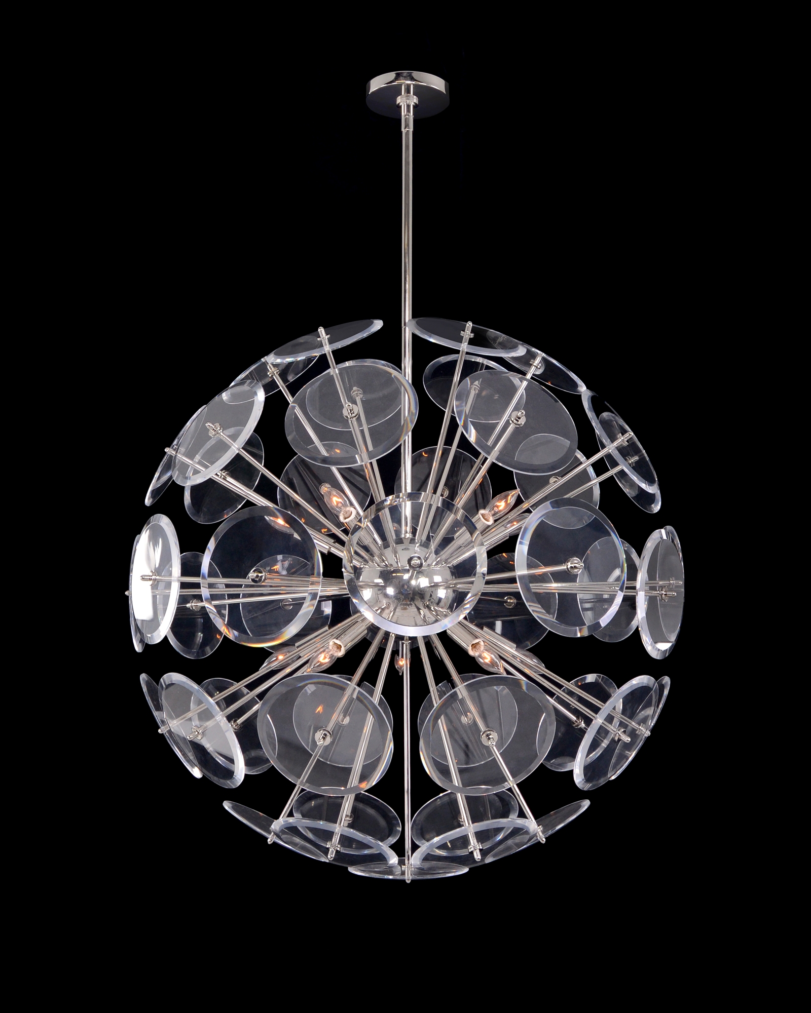 Genesis:  Acrylic Sphere Ten-Light Pendant In Polished Nickel