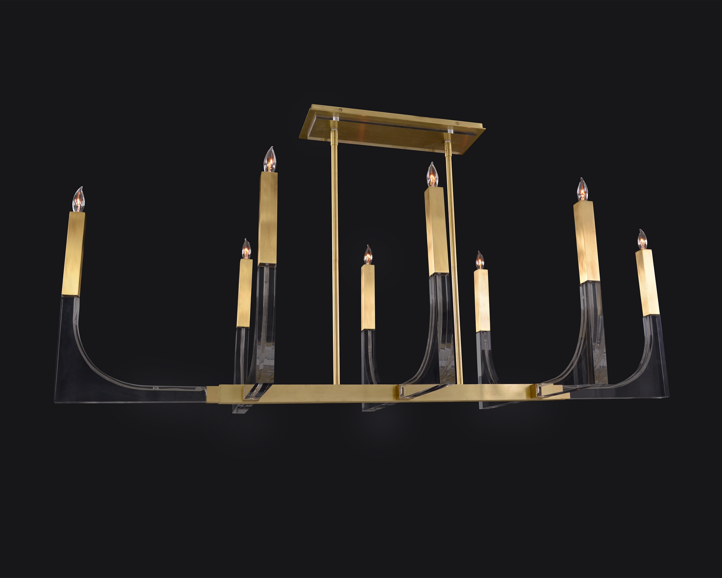 Genesis:  Acrylic Eight-Light Chandelier With Antique Brass