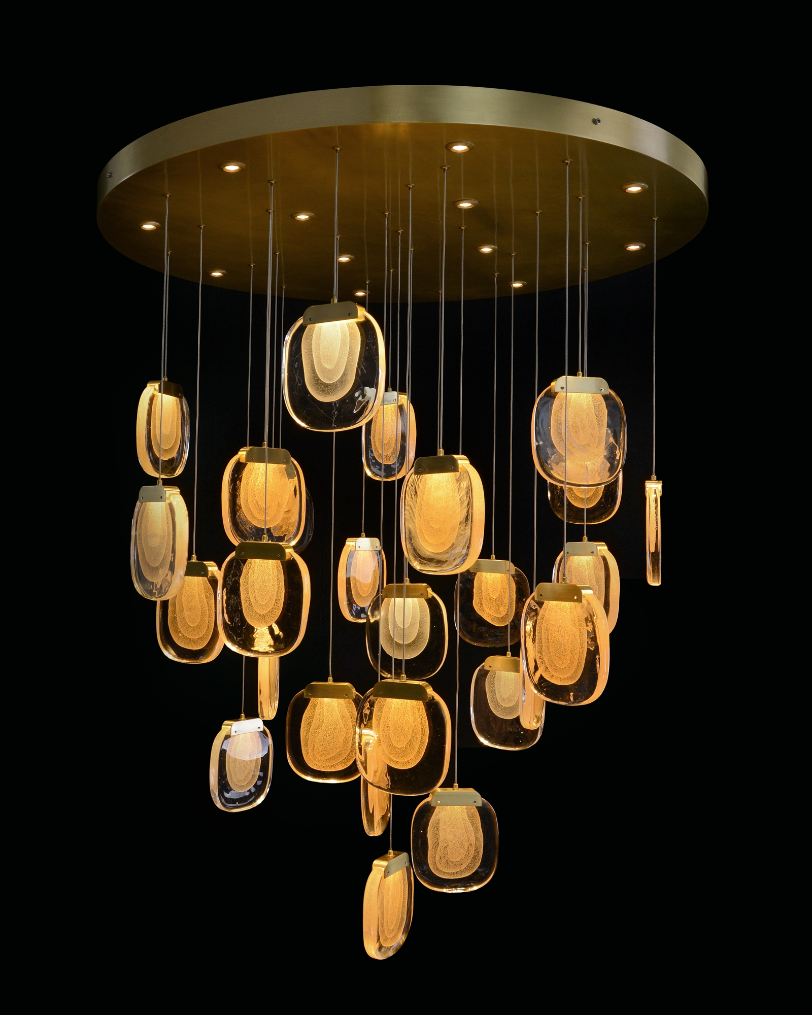 Banshō:  Layered Glass Thirty-Nine-Light Drop Pendant Chandelier