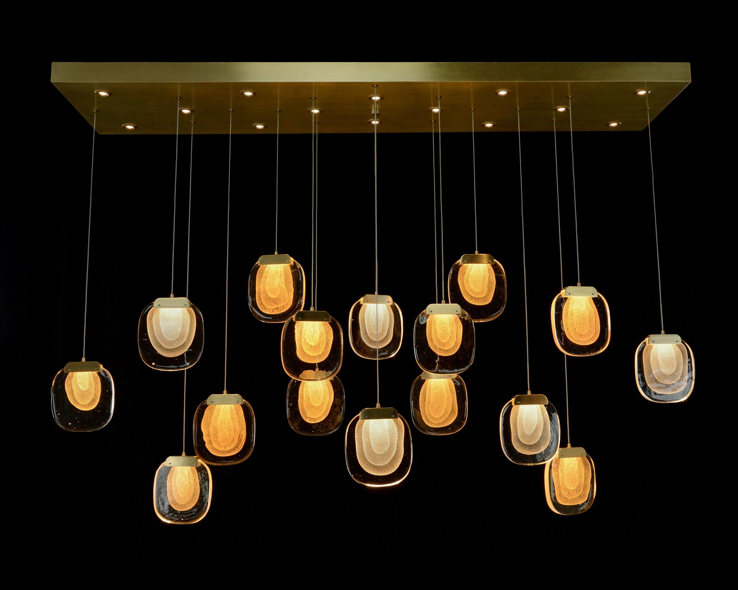 Banshō:  Layered Glass Thirty-Light Horizontal Pendant Chandelier