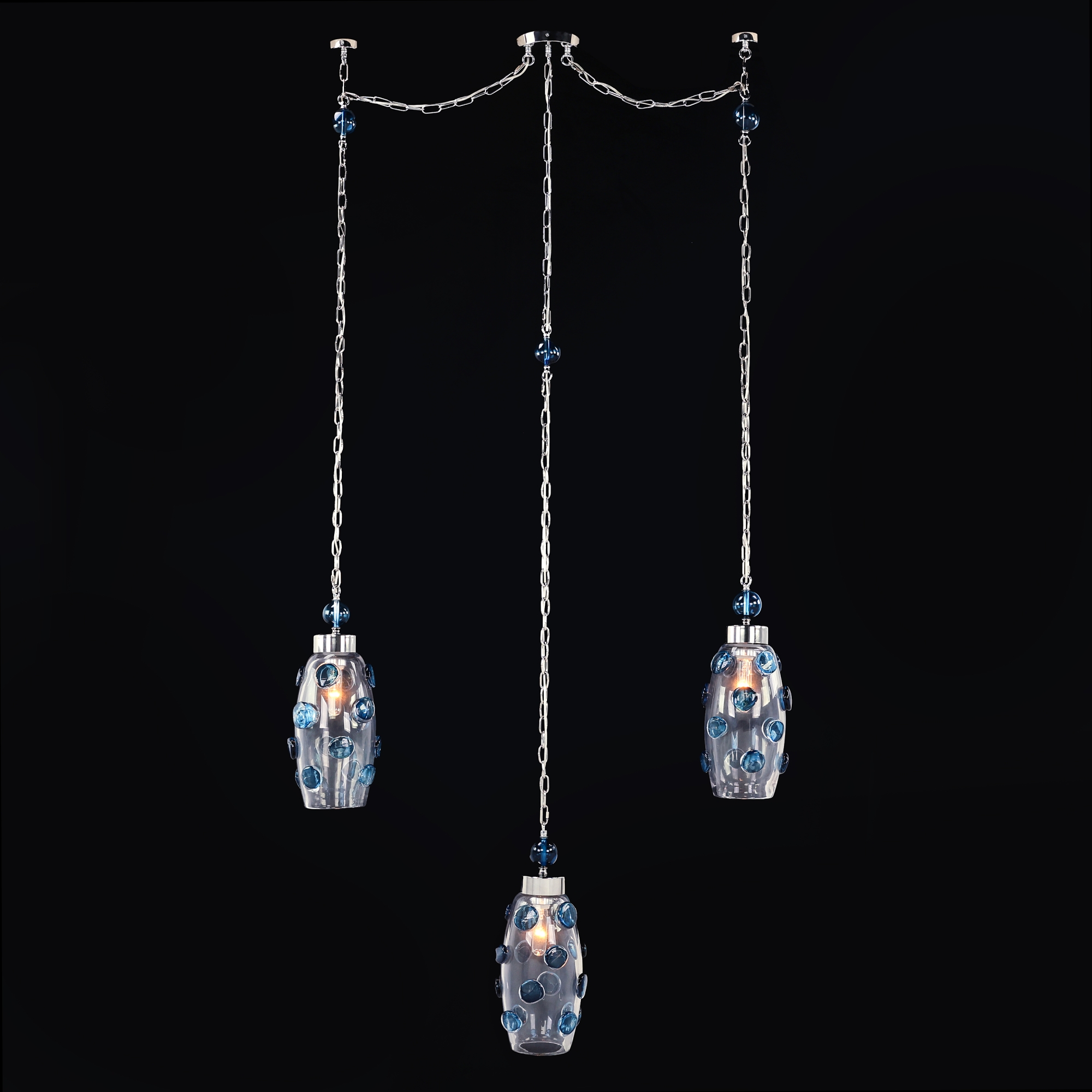 Cerulean Spots Three-Light Horizontal Chandelier