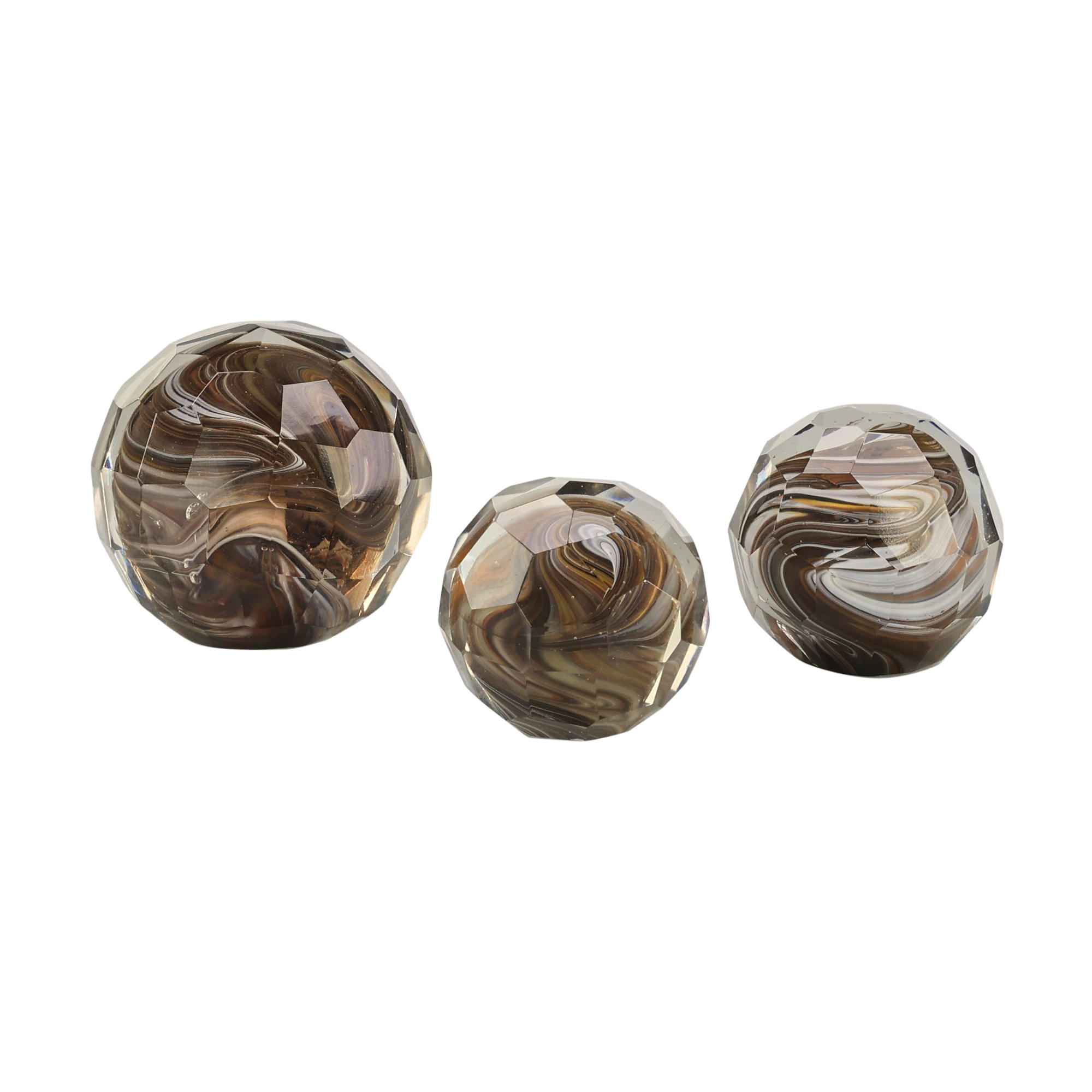 Amber Cut Glass Orbs, Set of 3