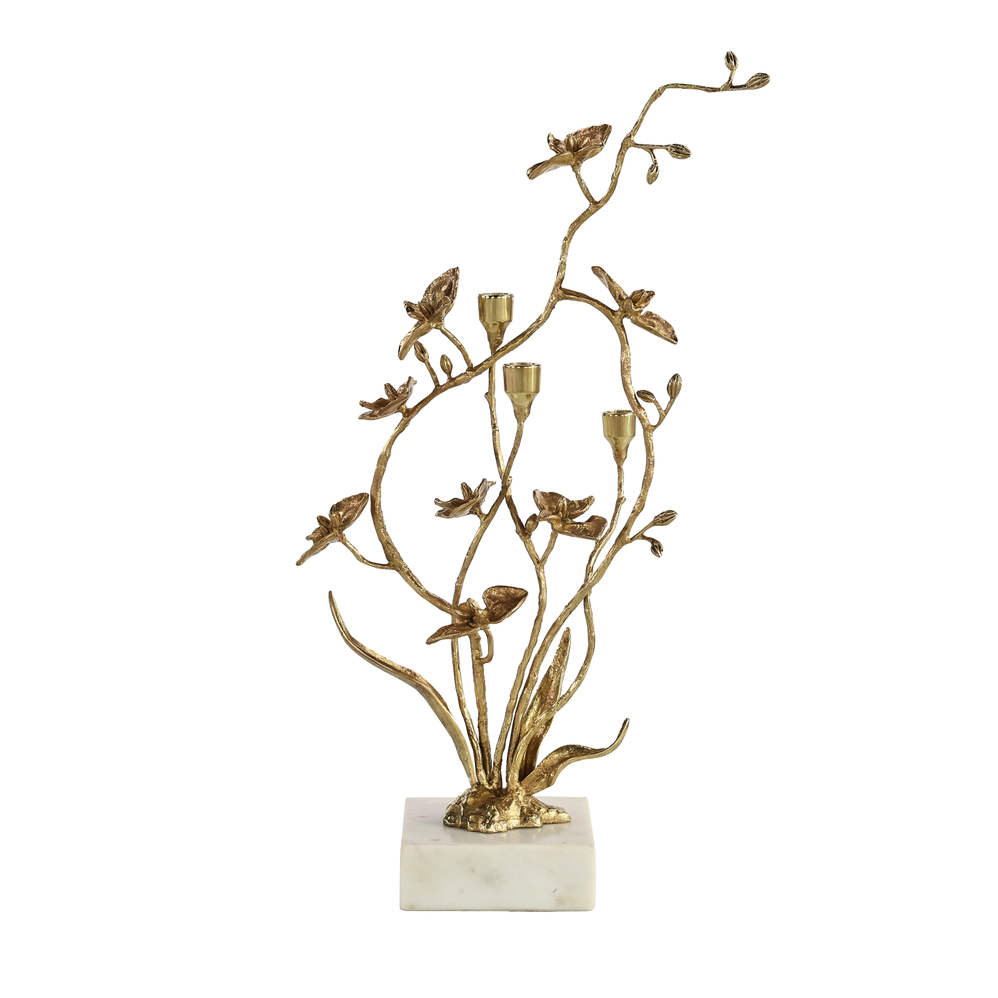 Orchids in Bloom Candleholder, Small Brass