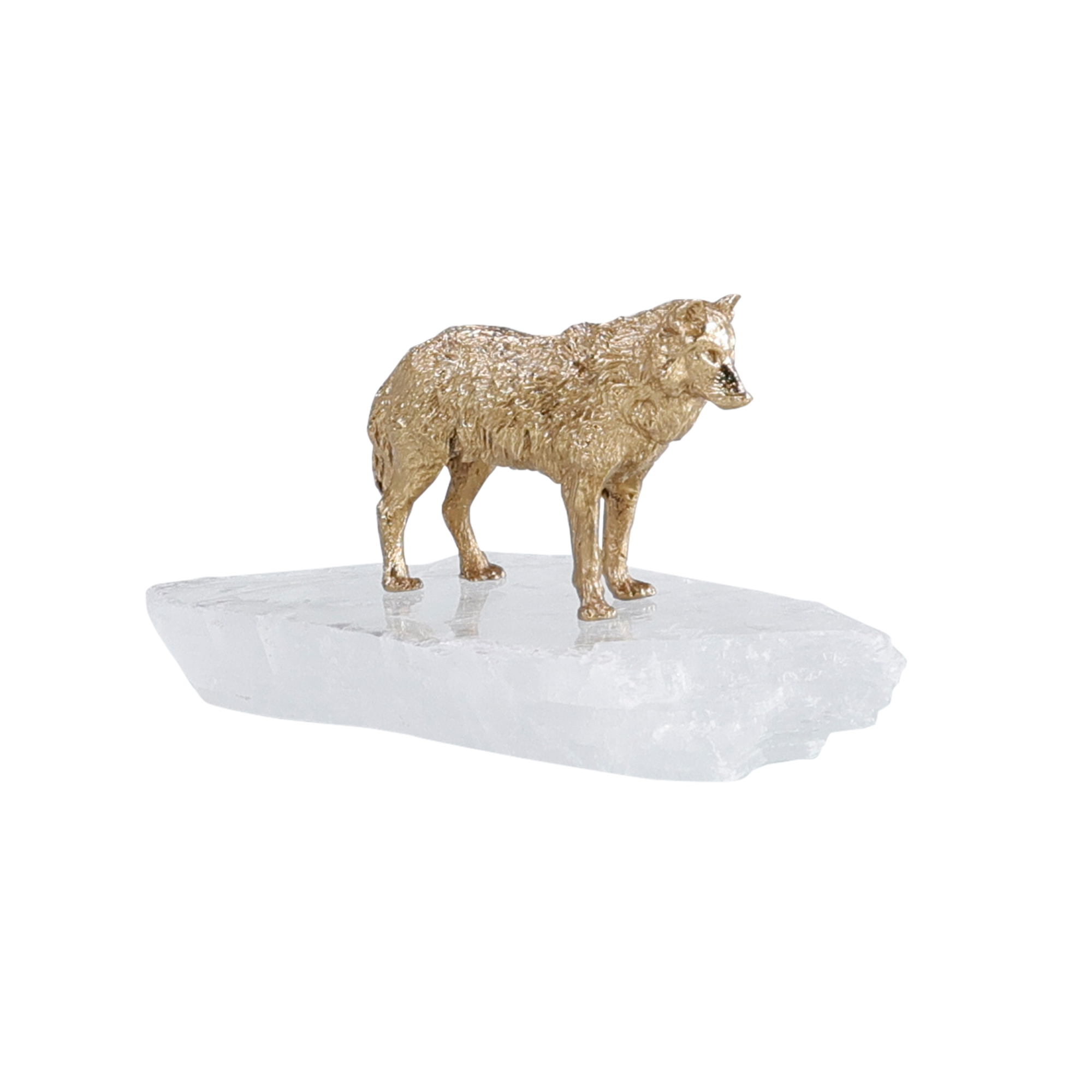 Brass Wolf Sculpture on Selenite II