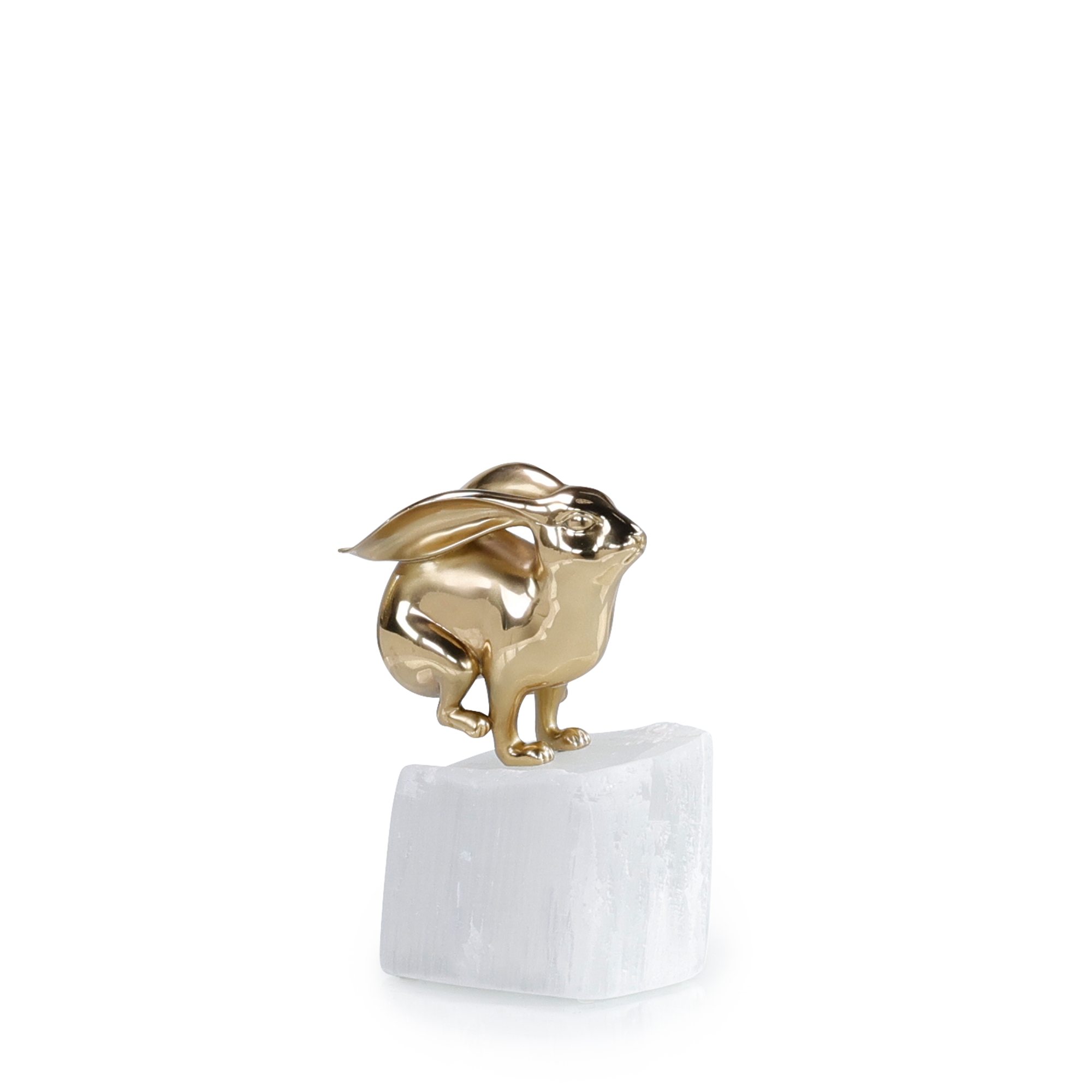 Brass Bunny Sculpture on Selenite