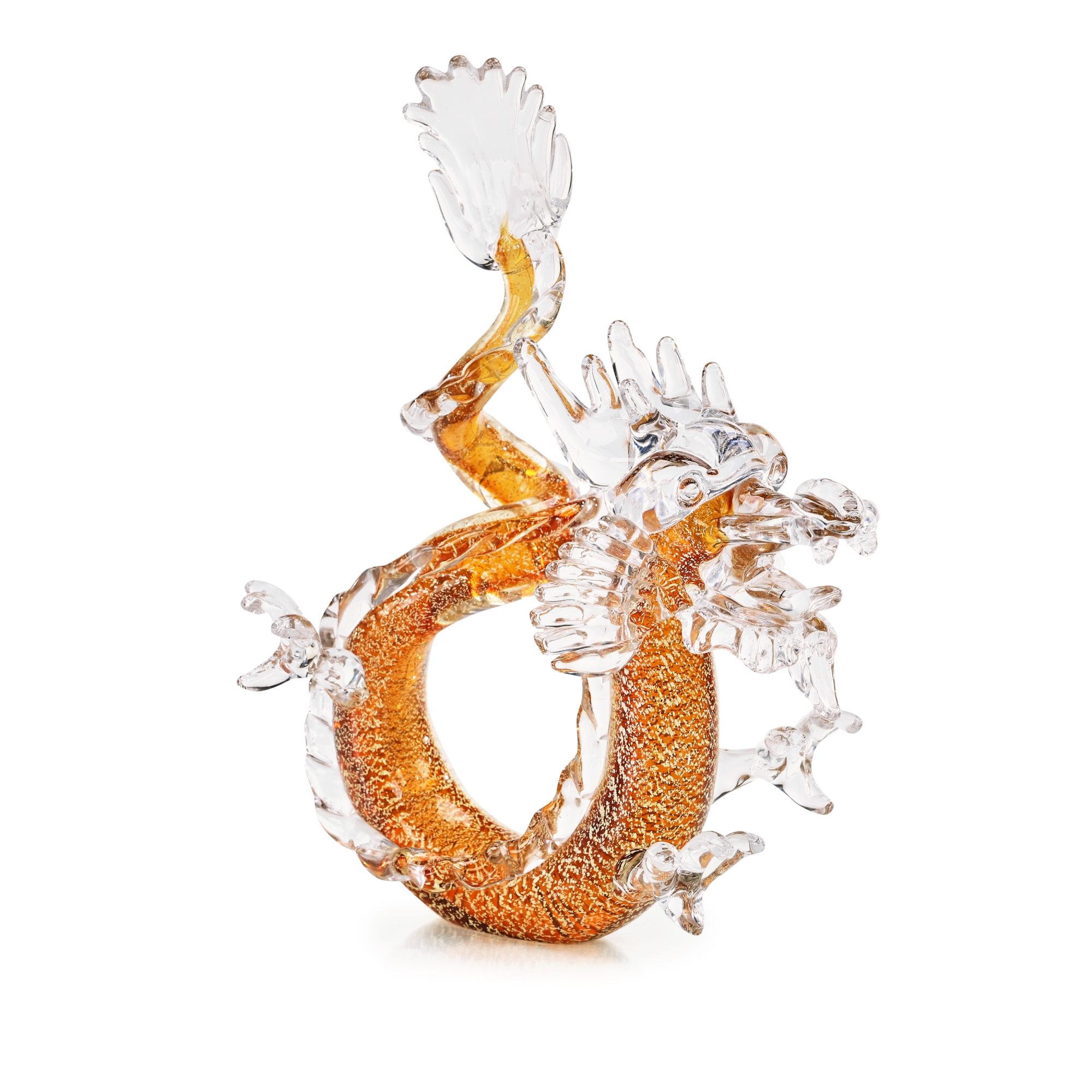 Glass Dragon Sculpture, Large Amber