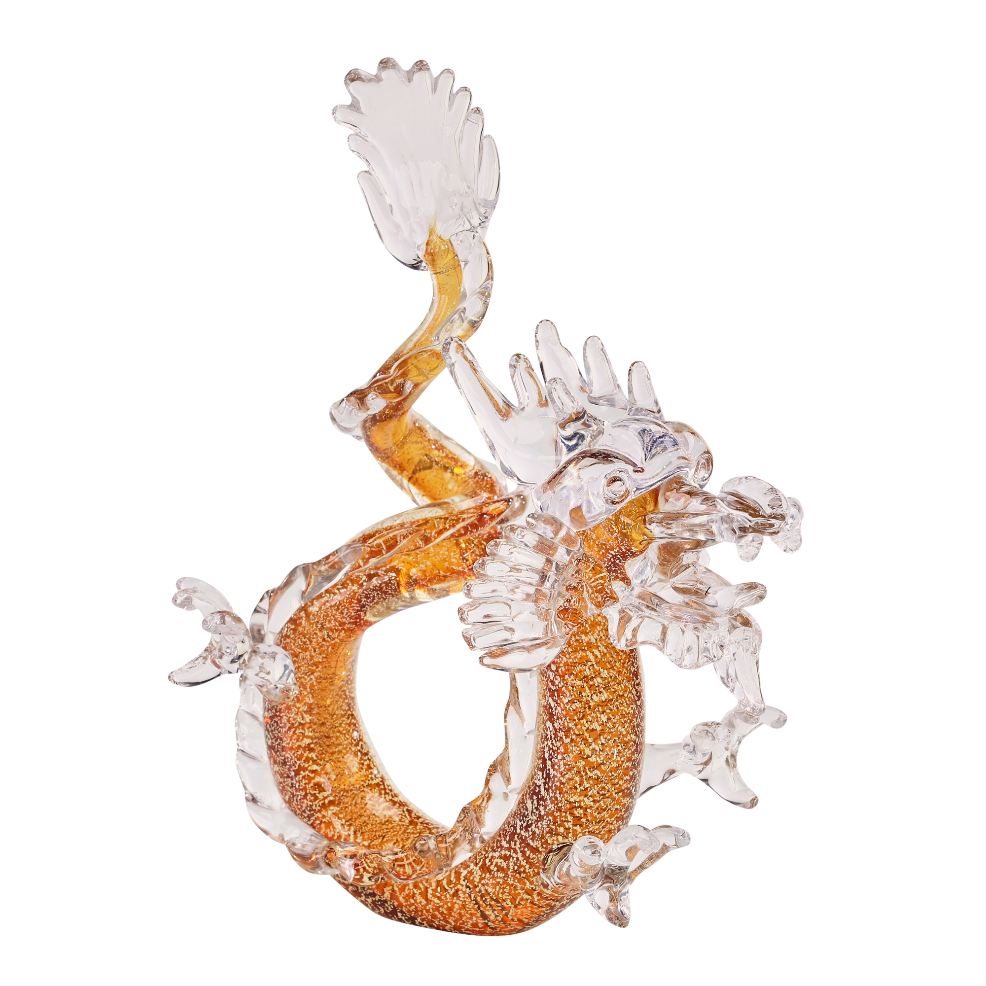 Glass Dragon Sculpture, Large Amber