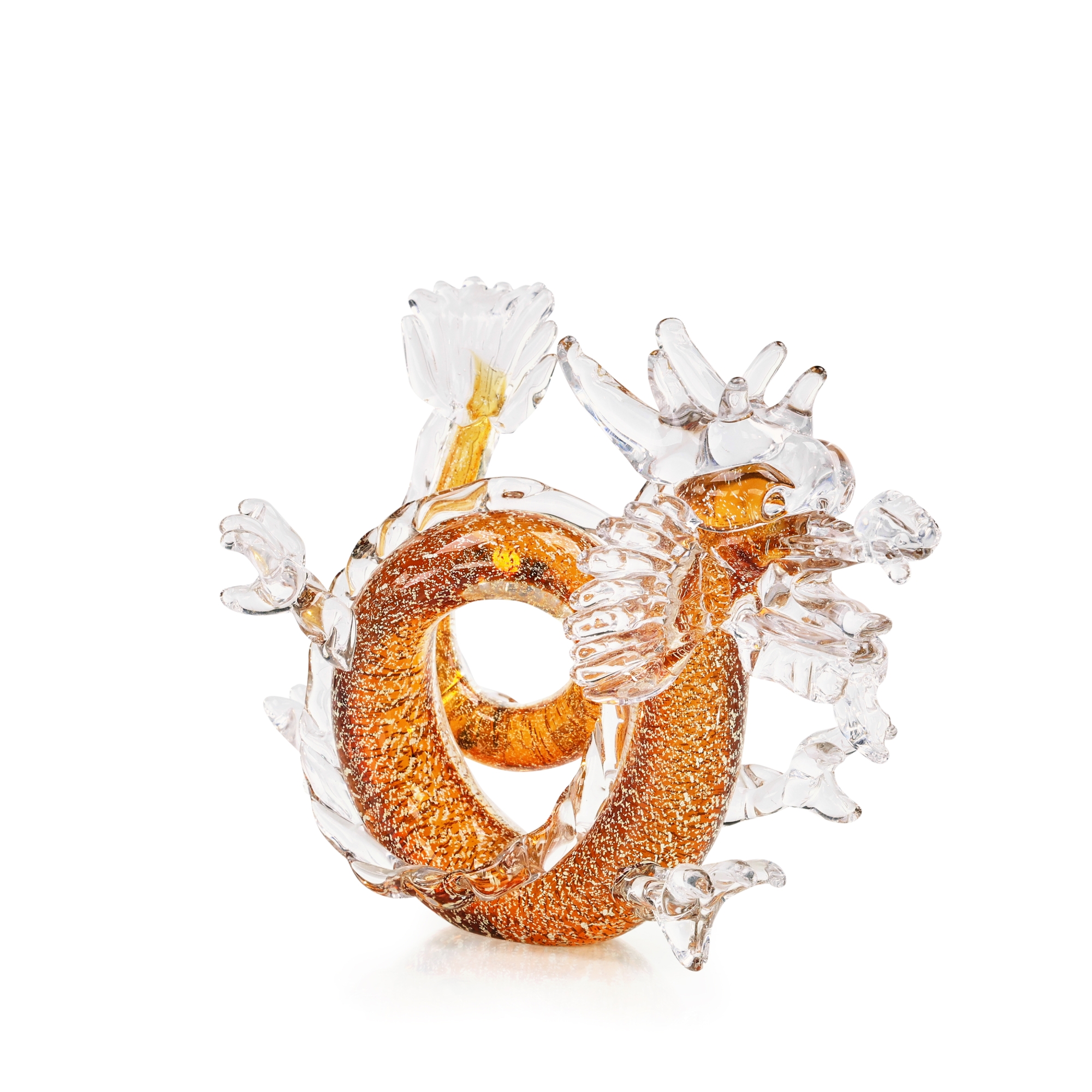 Glass Dragon Sculpture, Small Amber