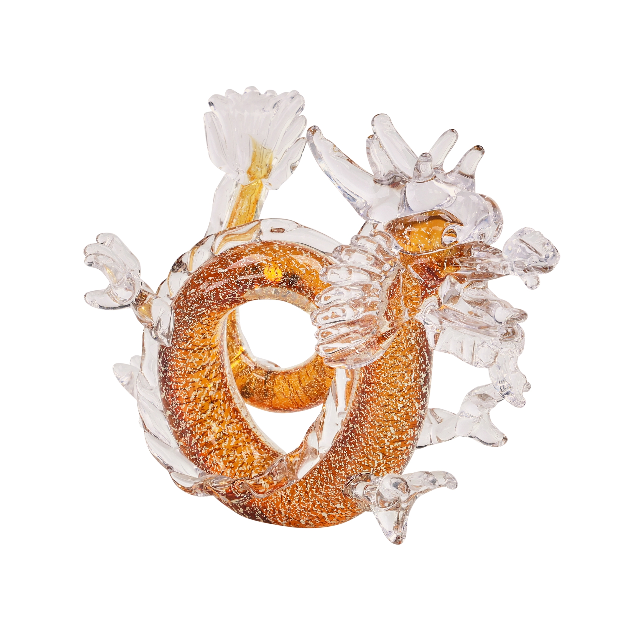 Glass Dragon Sculpture, Small Amber