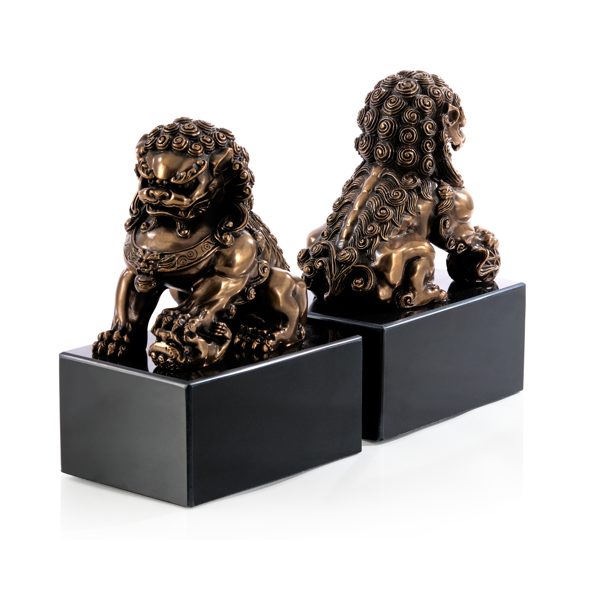 Shishi Sculpture on Marble, Set of 2