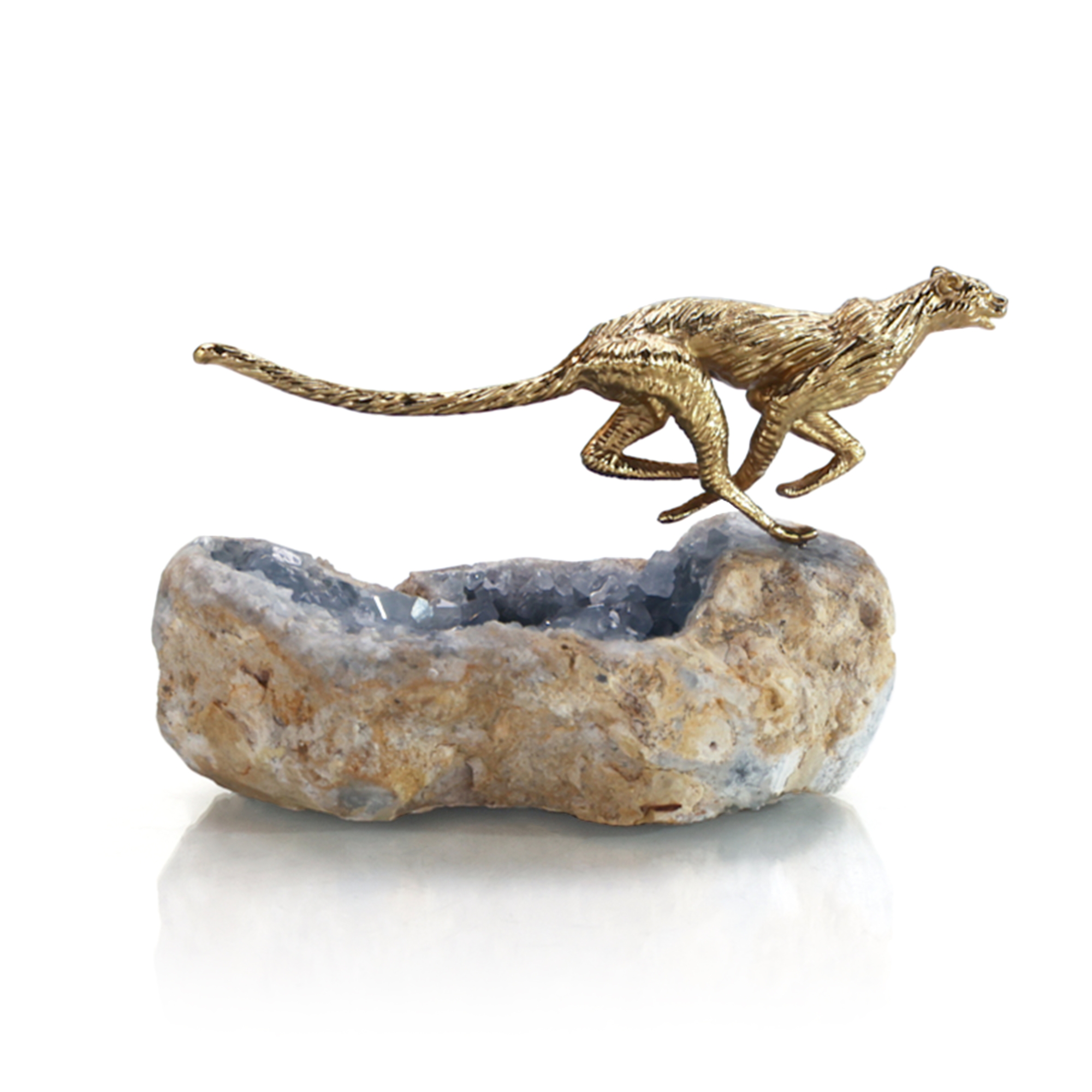 Brass Leopard Sculpture on Kyanite