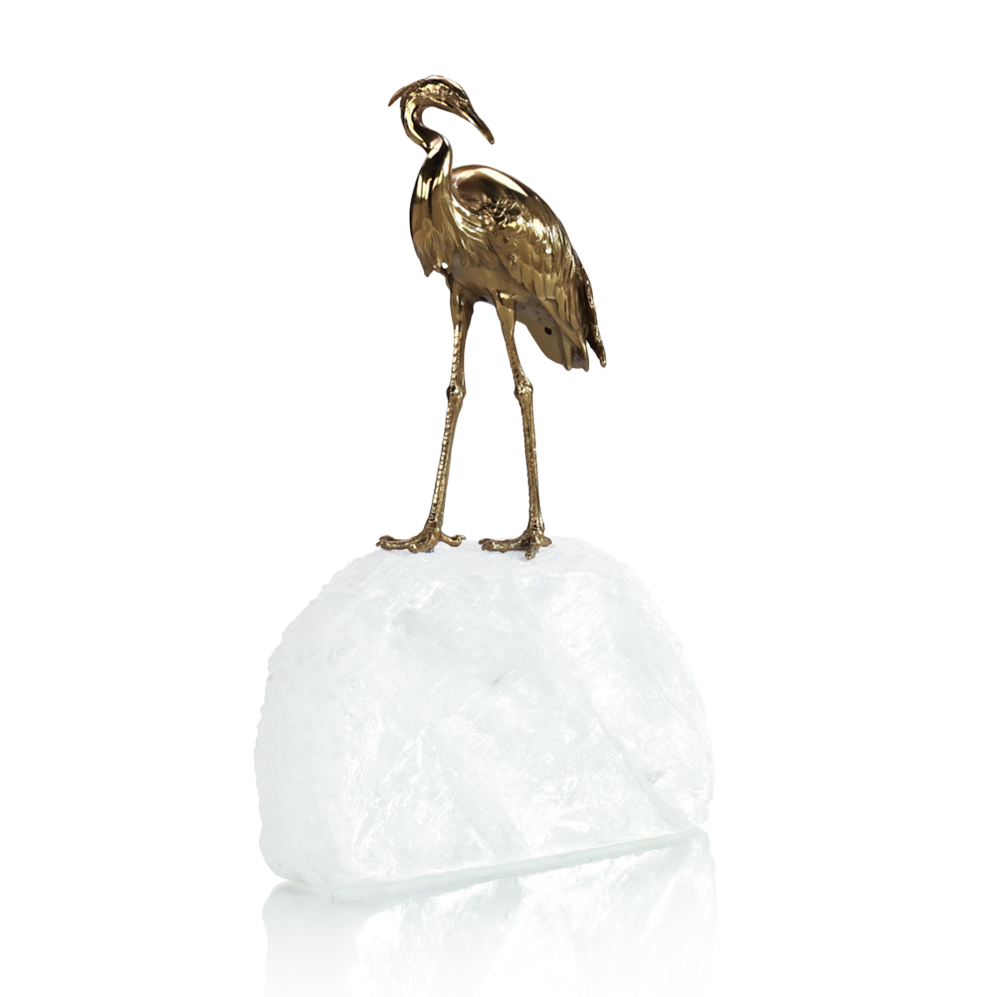 Brass Heron Sculpture on Selenite I