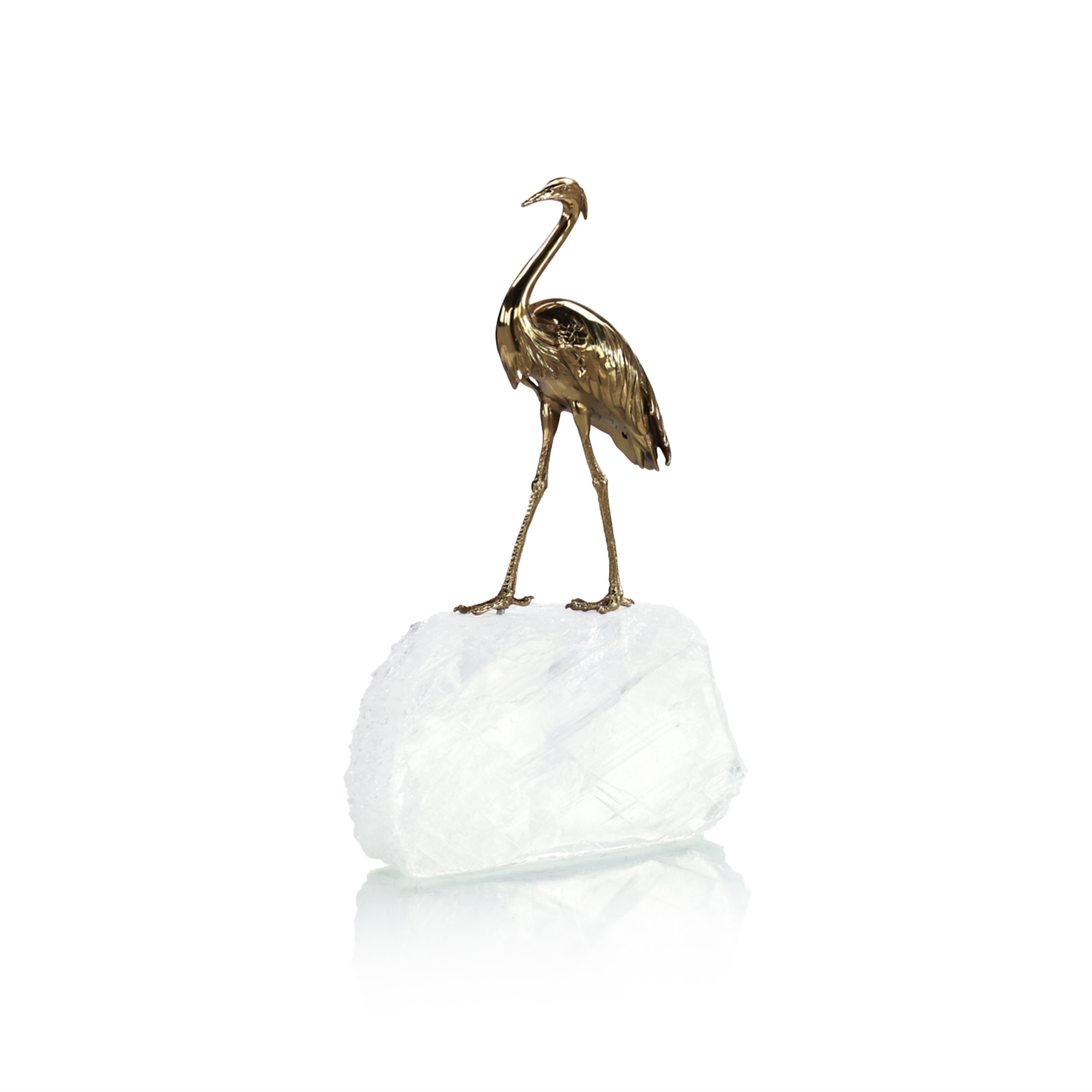 Brass Heron Sculpture on Selenite II