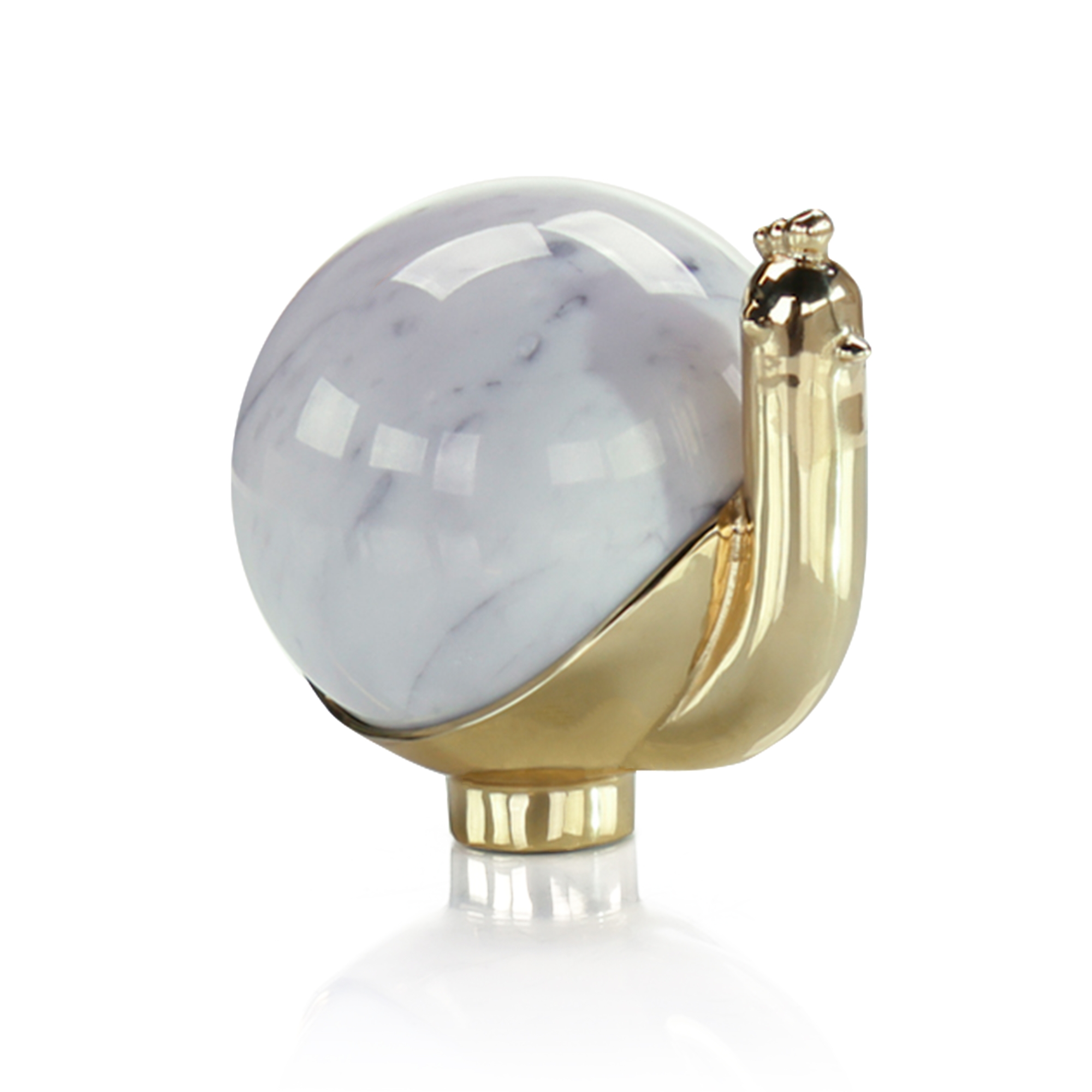 Brass Chicken Sculpture with Marble Orb