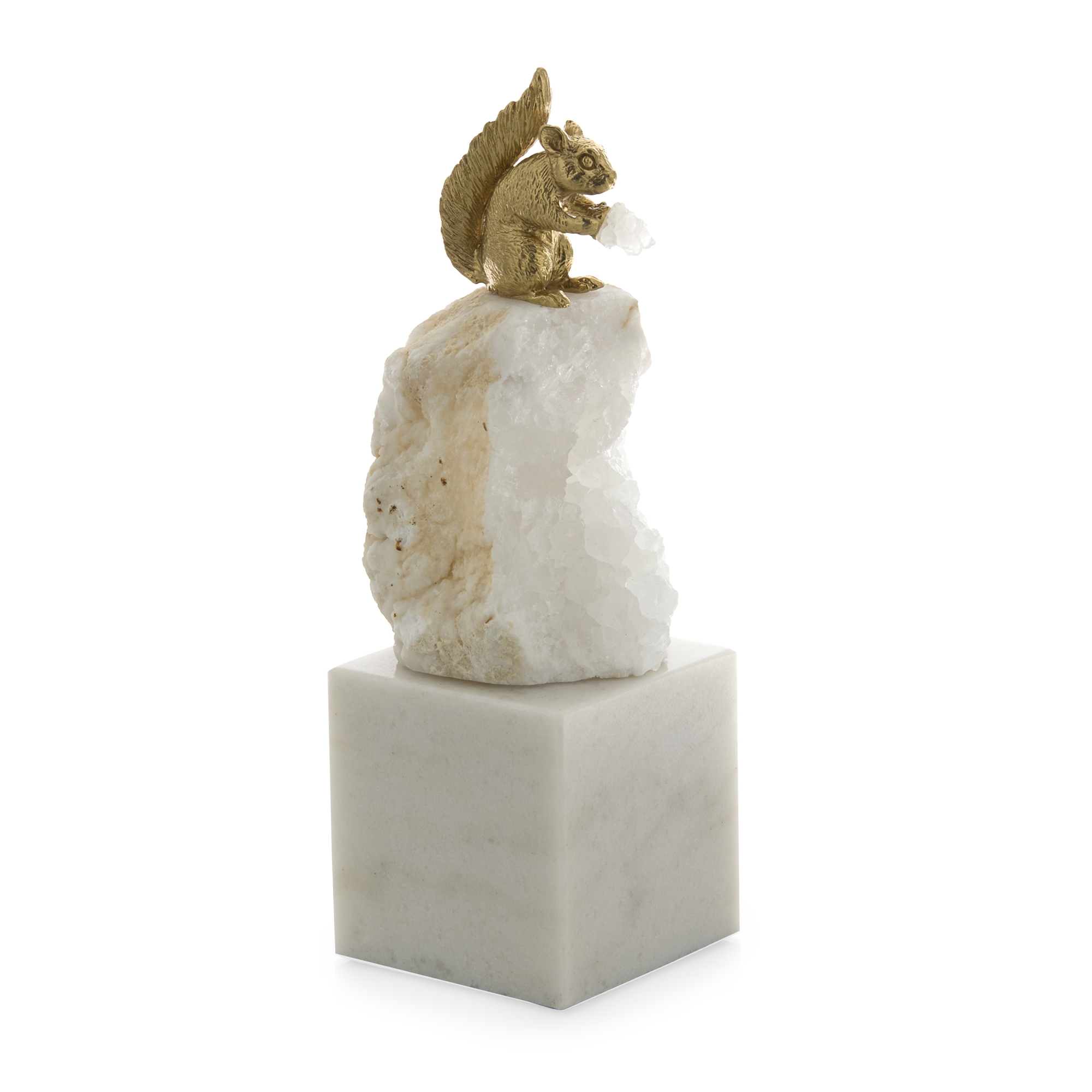 Brass Squirrel and Quartz Sculpture on Marble, Large