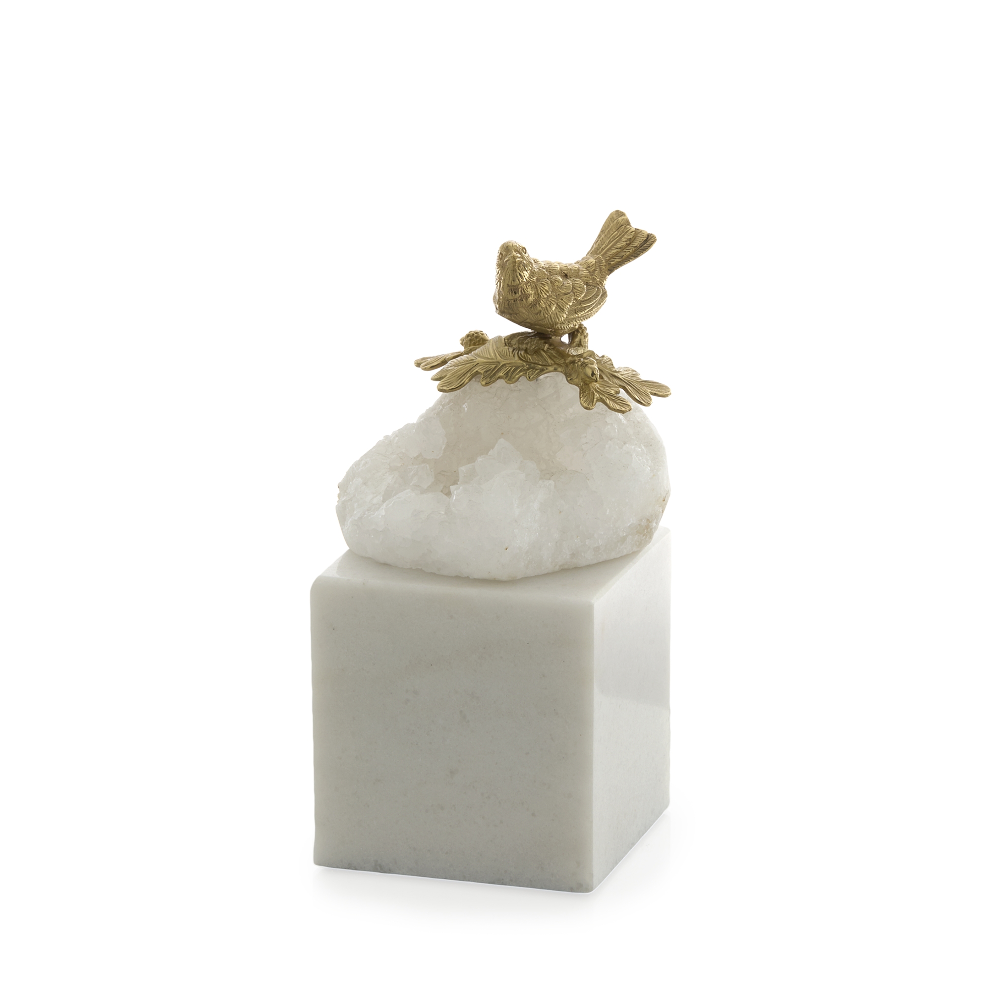 Brass Bird and Quartz Sculpture on Marble, Small