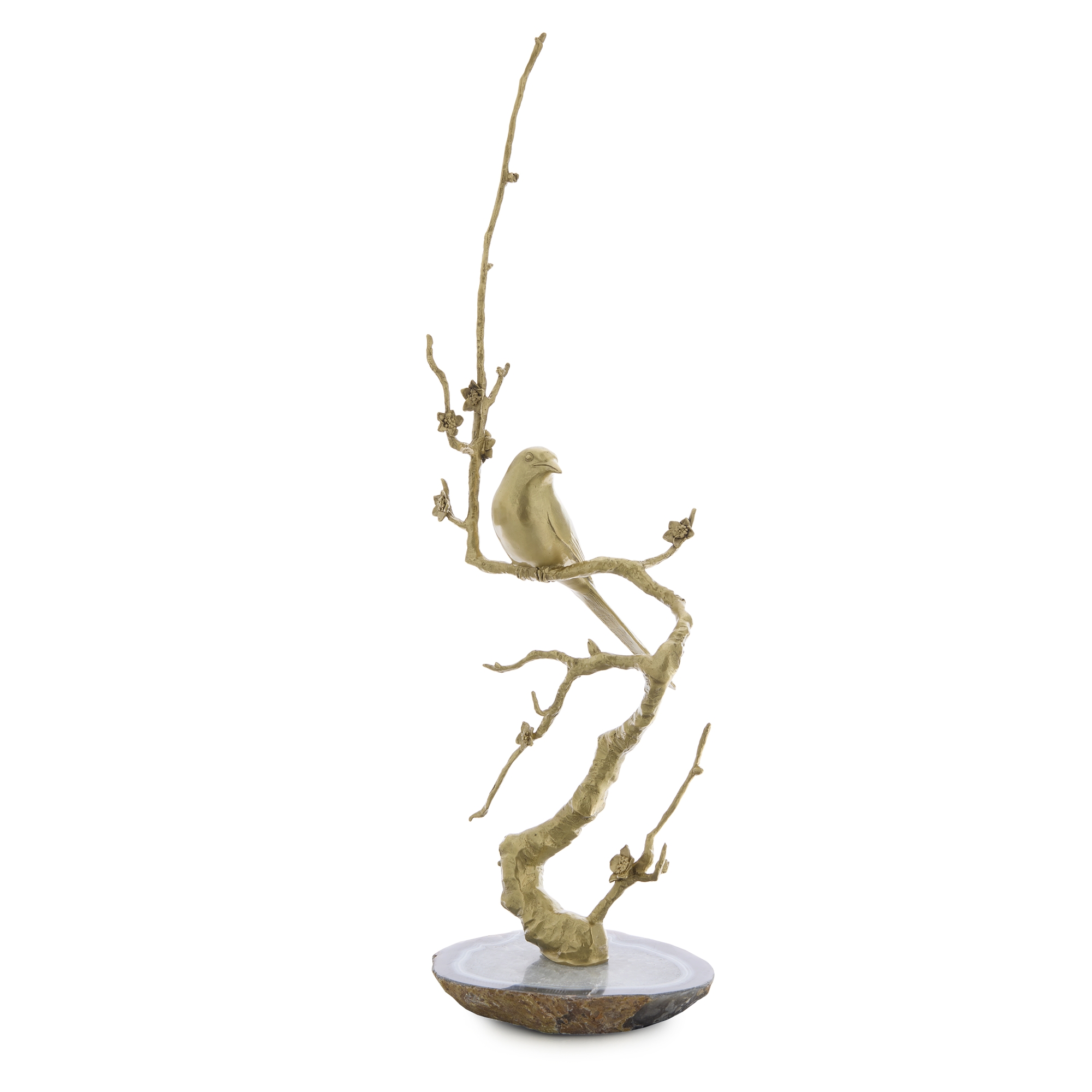 Perched Brass Bird Sculpture on Agate