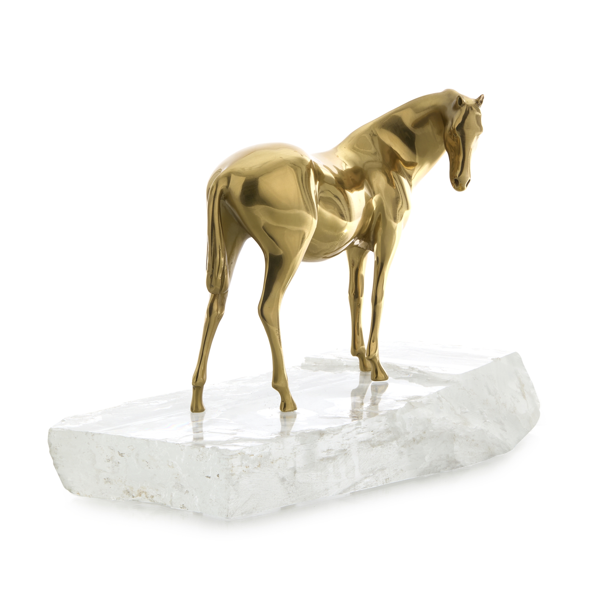 Brass Horse Sculpture on Selenite