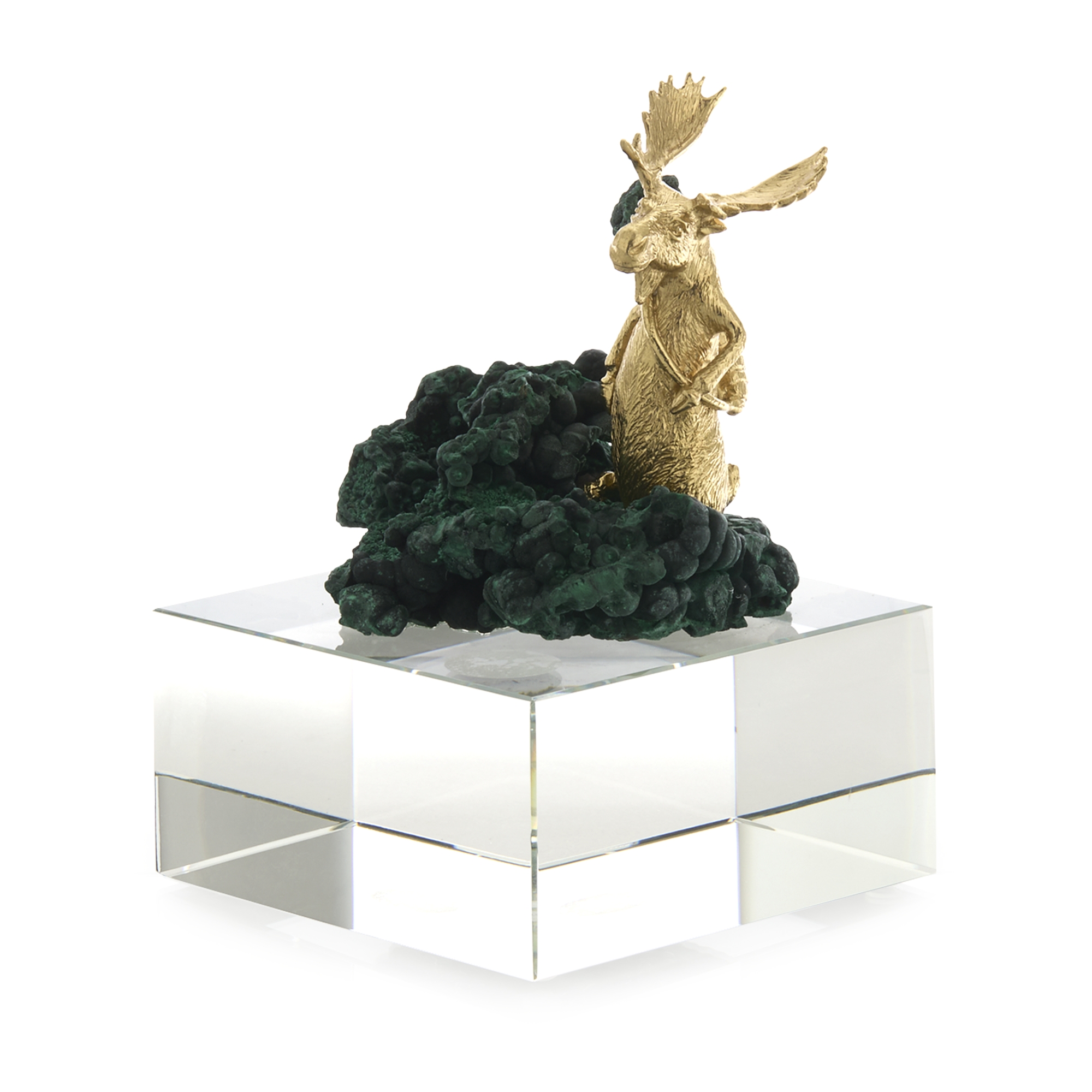 Brass Moose Sculpture on Crystal, Large