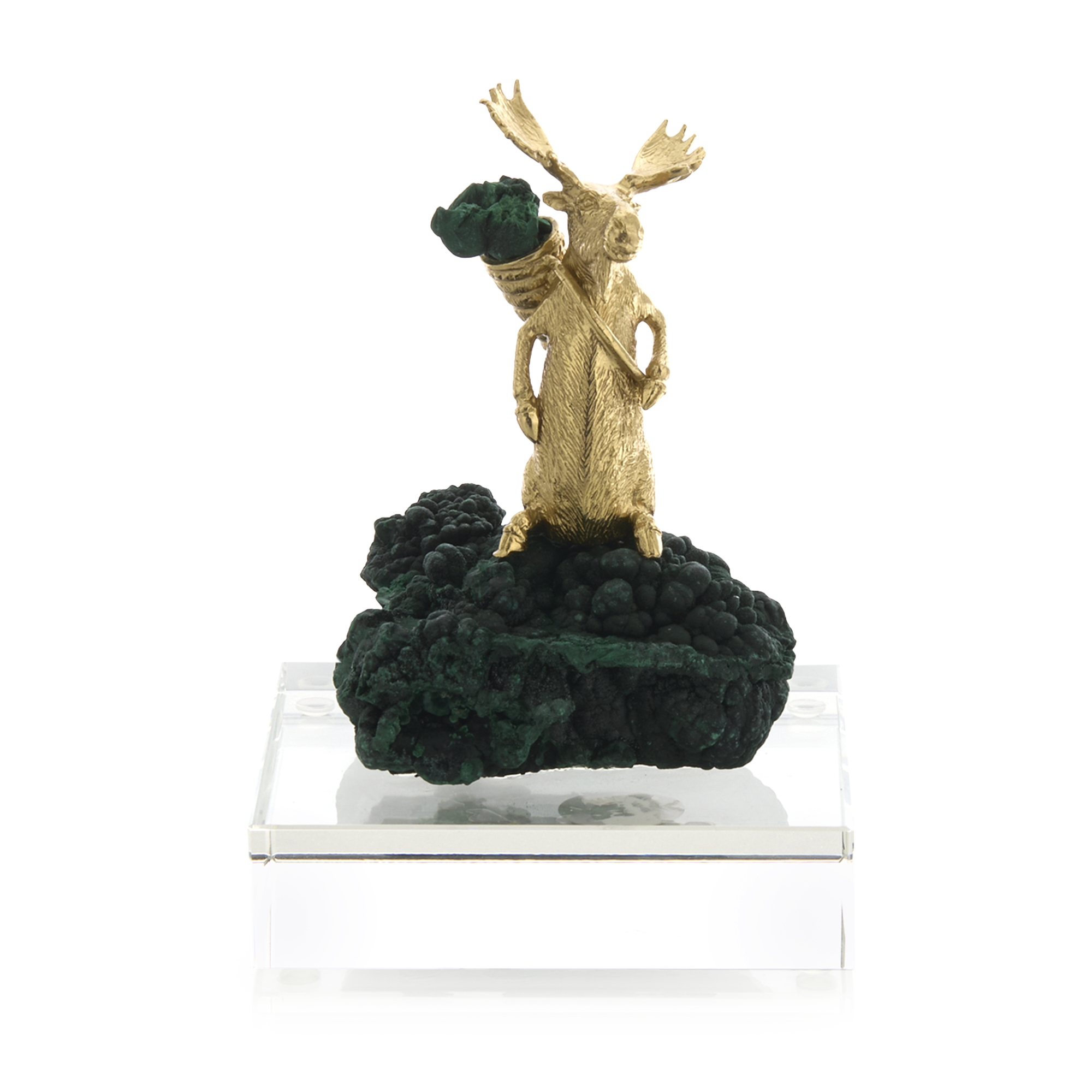 Brass Moose Sculpture on Crystal, Small