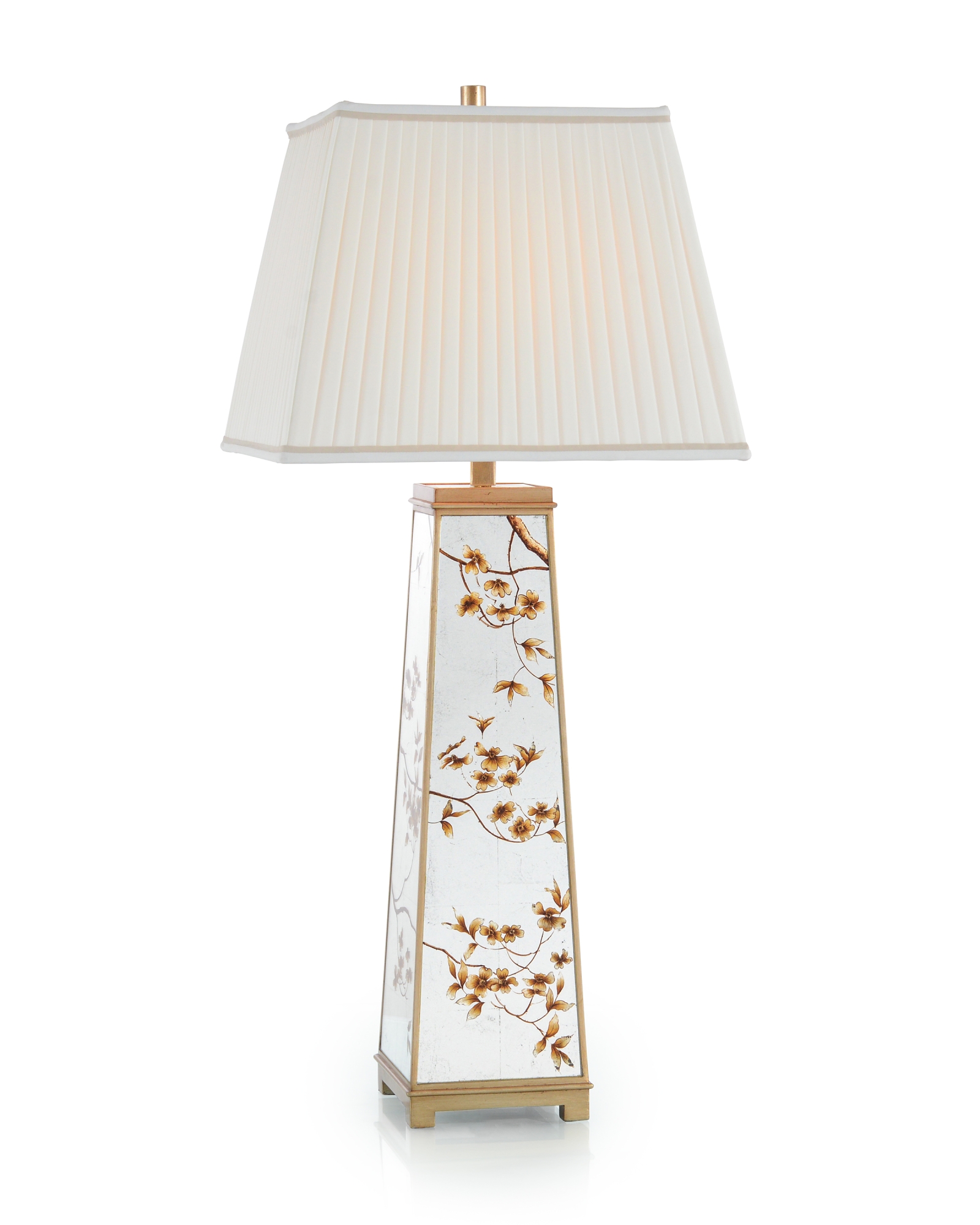 Hand-Painted Dogwood and Églomisé Table Lamp