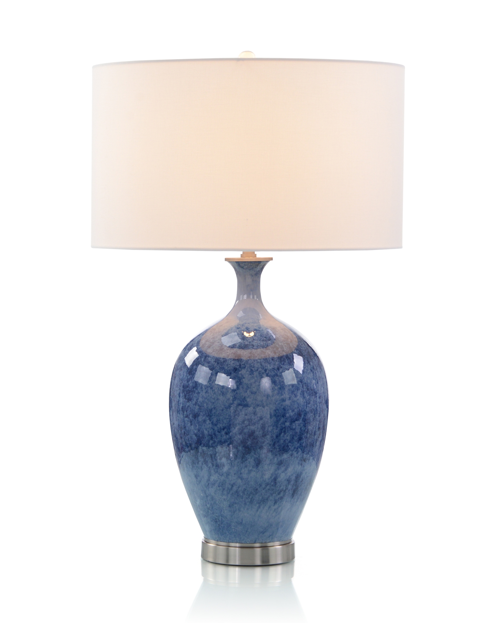 Cerulean Blue Porcelain and Brushed Nickel Table Lamp