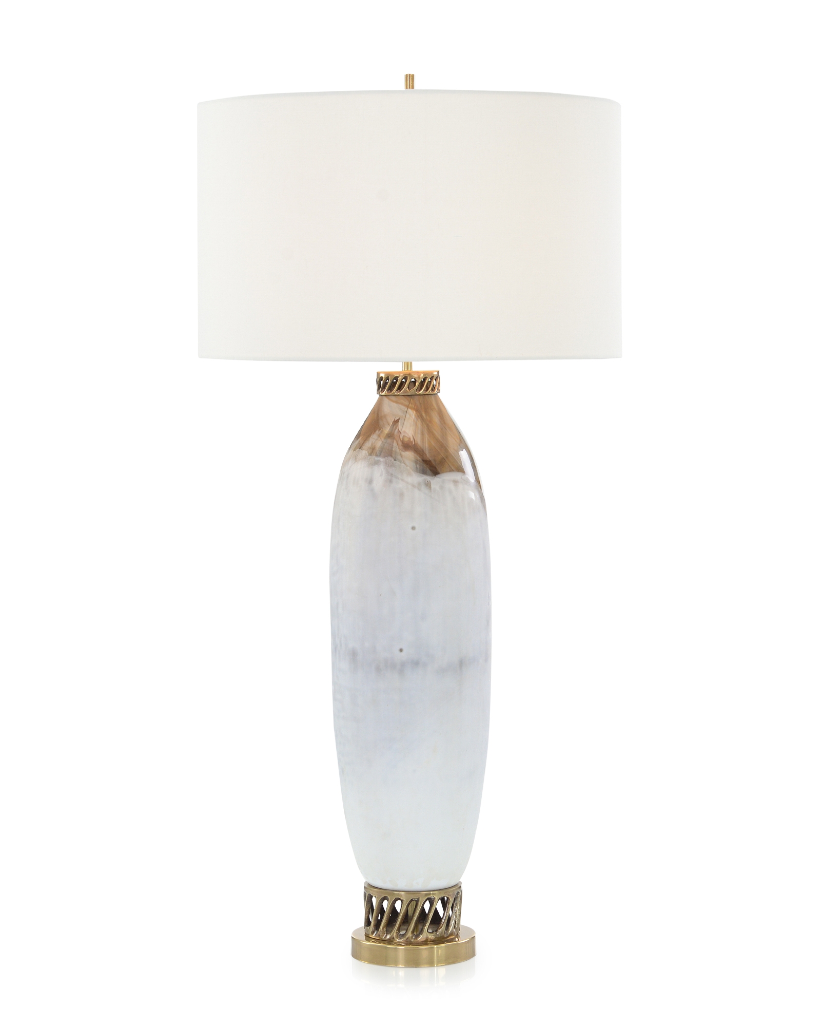 Cream and Brown Glass Buffet Lamp